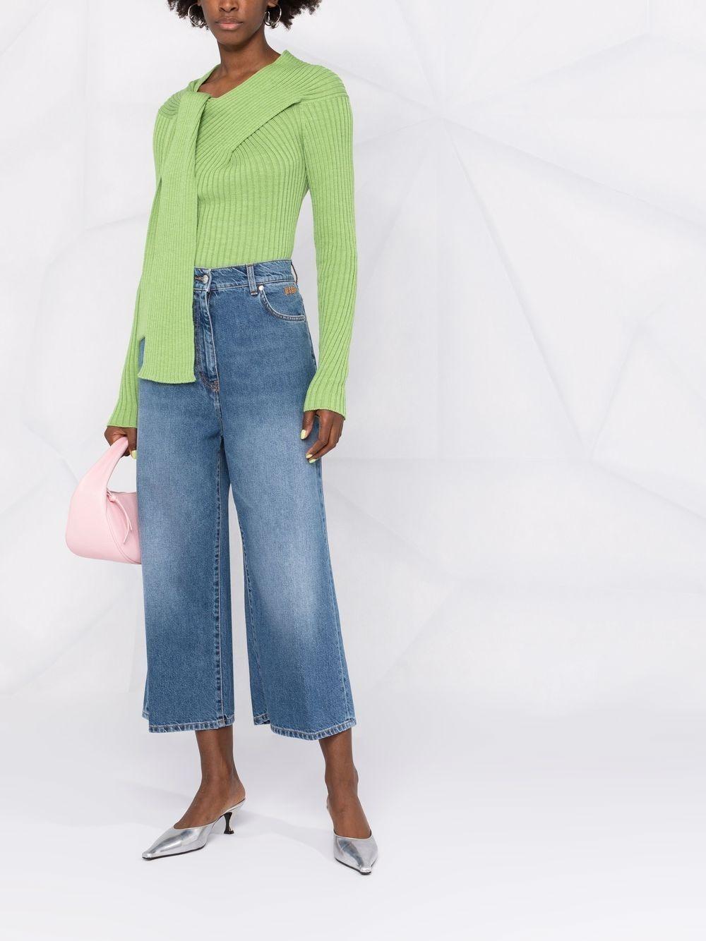 MSGM Ribbed-knit Knot-detail Top In Green Product Image