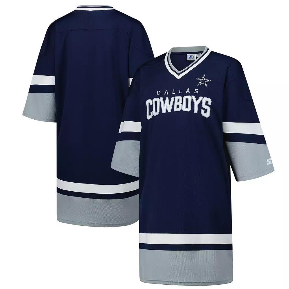 Women's Starter Navy Dallas Cowboys Slap Shot V-Neck 3/4 Sleeve Sneaker Dress, Size: XL, Blue Product Image
