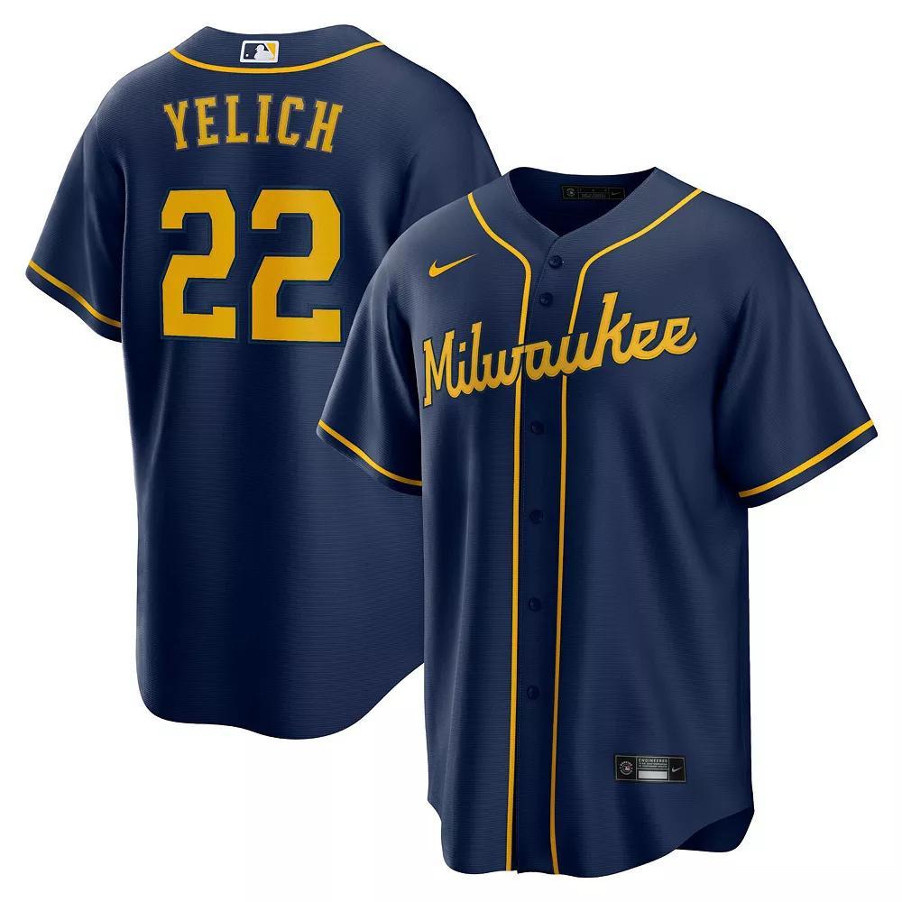 Men's Nike Christian Yelich Navy Milwaukee Brewers Alternate Replica Player Jersey, Size: Large, Blue Product Image