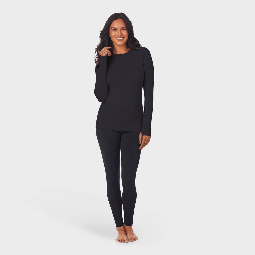 Warm Essentials by Cuddl Duds Womens Active Thermal Crewneck Top - Black M Product Image