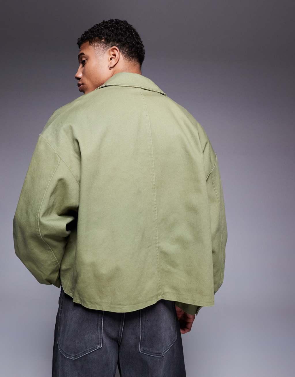 ASOS DESIGN boxy oversized harrington jacket in washed green Product Image
