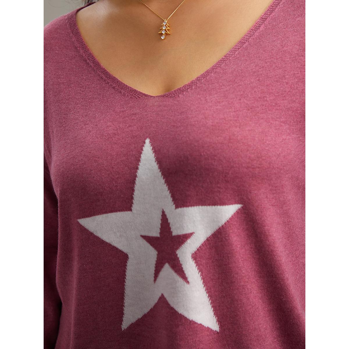 Plus Size Supersoft Essentials Star V Neck Pullover Rust Women Casual Long Sleeve V-neck Dailywear Pullovers BloomChic 18-20/2X Product Image