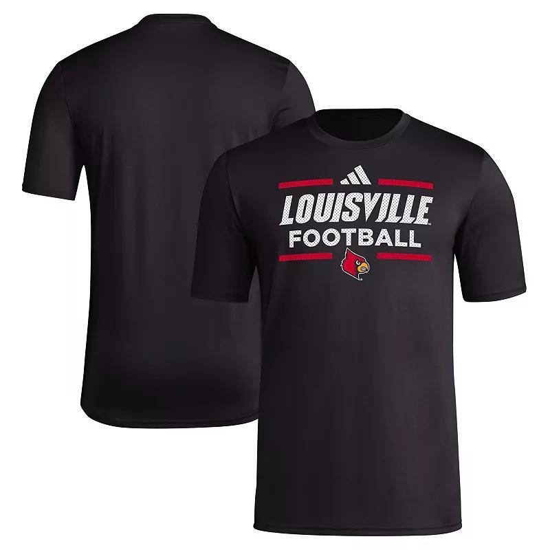 Men's adidas Black Louisville Cardinals Locker Football Pre-Game AEROREADY T-Shirt, Size: Large Product Image