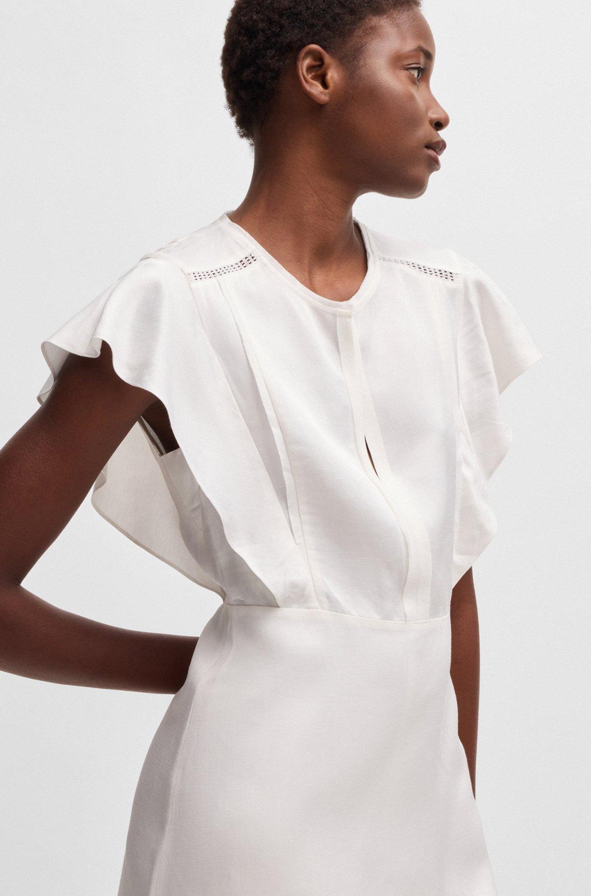 BOSS - Keyhole-neckline dress with frilled sleeves - White Product Image