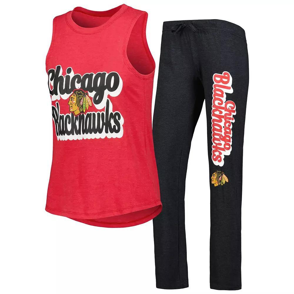 Women's Concepts Sport Red/Black Chicago Blackhawks Meter Muscle Tank Top & Pants Sleep Set, Size: Large Product Image
