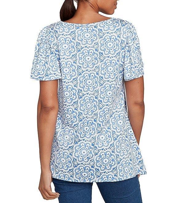 Ruby Rd. Embellished Beaded Macrame Scoop Neck Short Sleeve Top Product Image