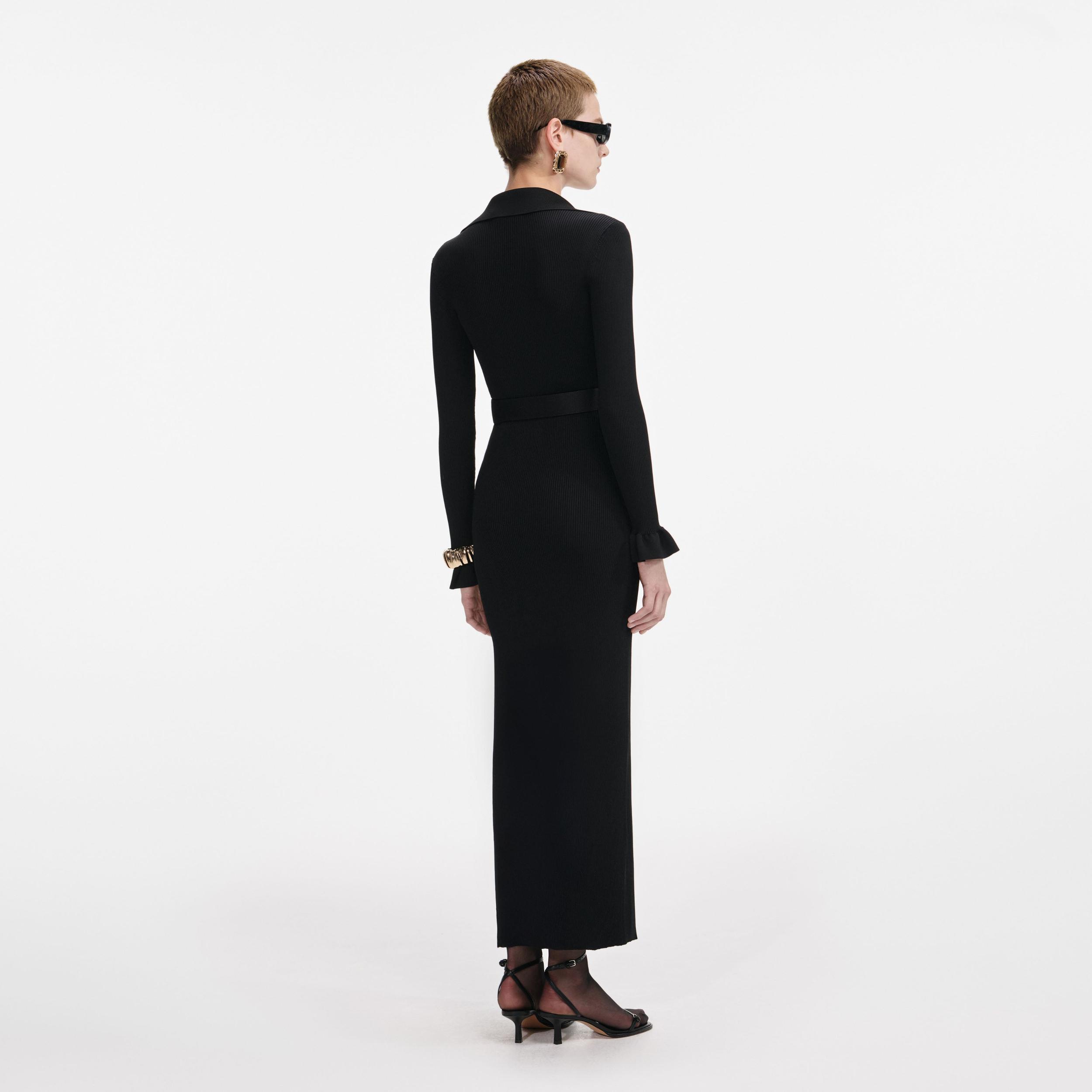 Black Ribbed Knit Maxi Dress Product Image