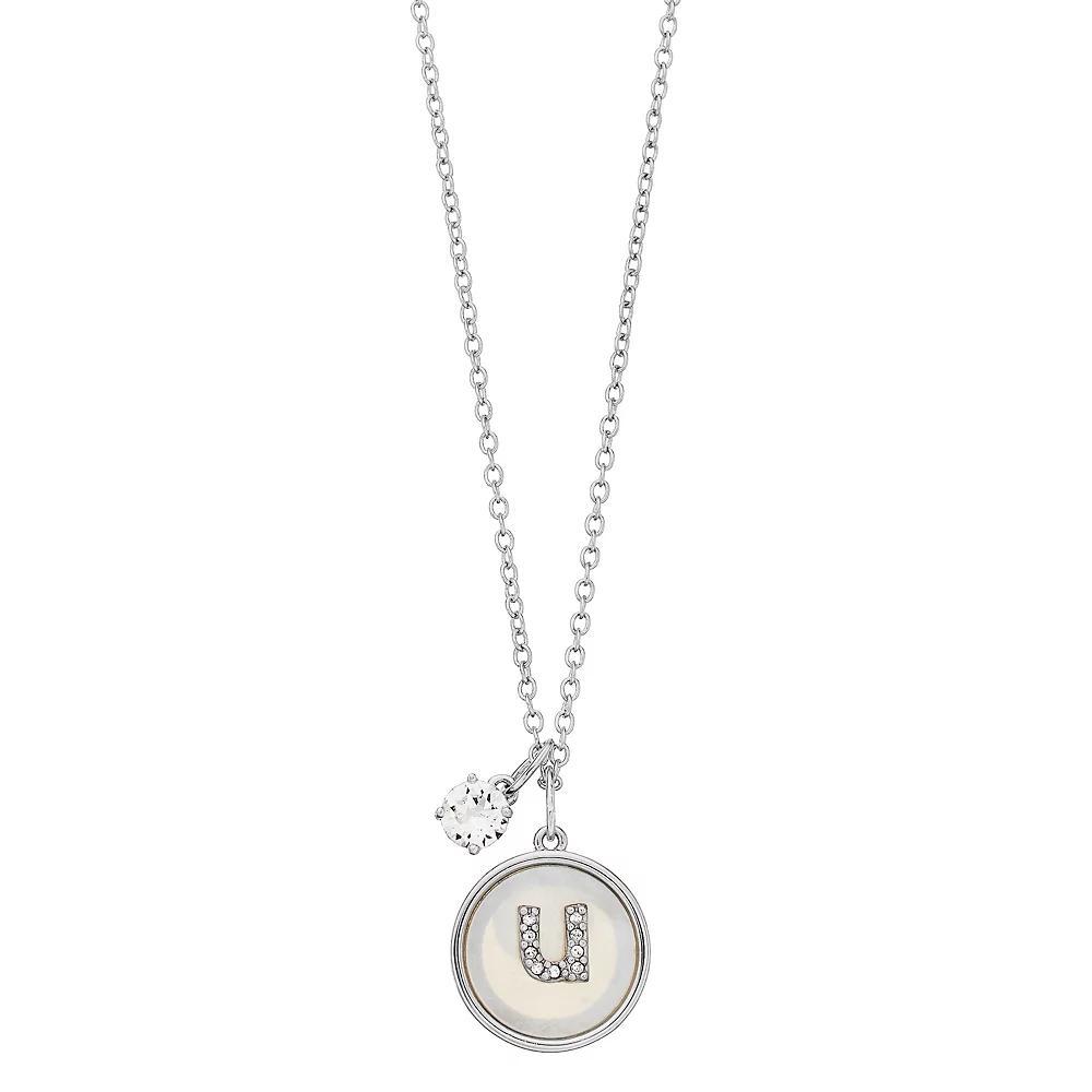 Brilliance Mother-of-Pearl Circle Initial Pendant Necklace, Womens U Product Image