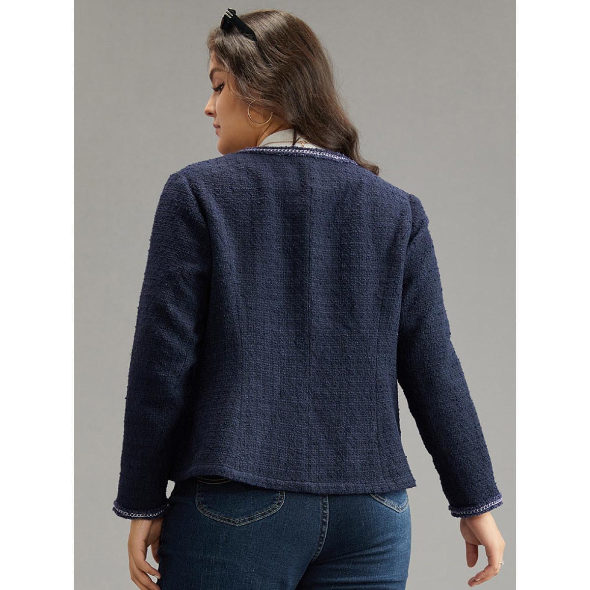 Plus Size Solid Open Front Patchwork Stitch Blazer Women Indigo Elegant Contrast Ladies Everyday Winter Coats BloomChic 30/6X Product Image