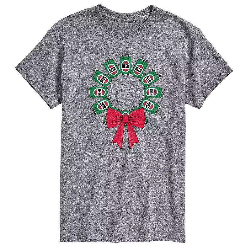 Mens Beer Christmas Wreath Graphic Tee Grey Gray Product Image