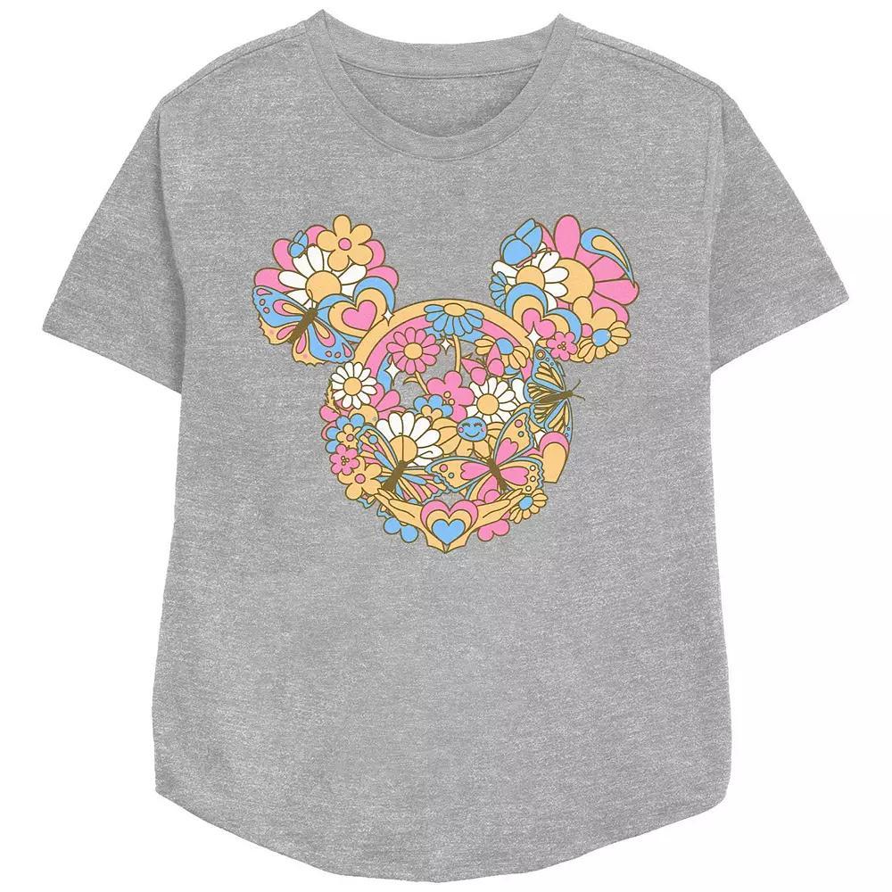 Disney's Mickey Mouse Women's Flowers And Butterflies Graphic Tee, Size: Small, Grey Gray Product Image
