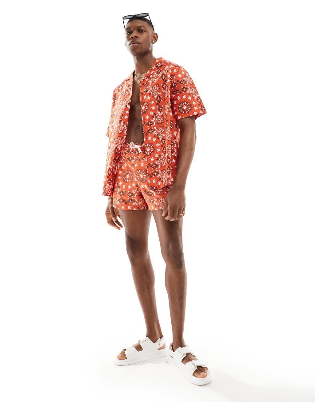 ASOS DESIGN relaxed camp collar shirt with bandana print in red - part of a set Product Image