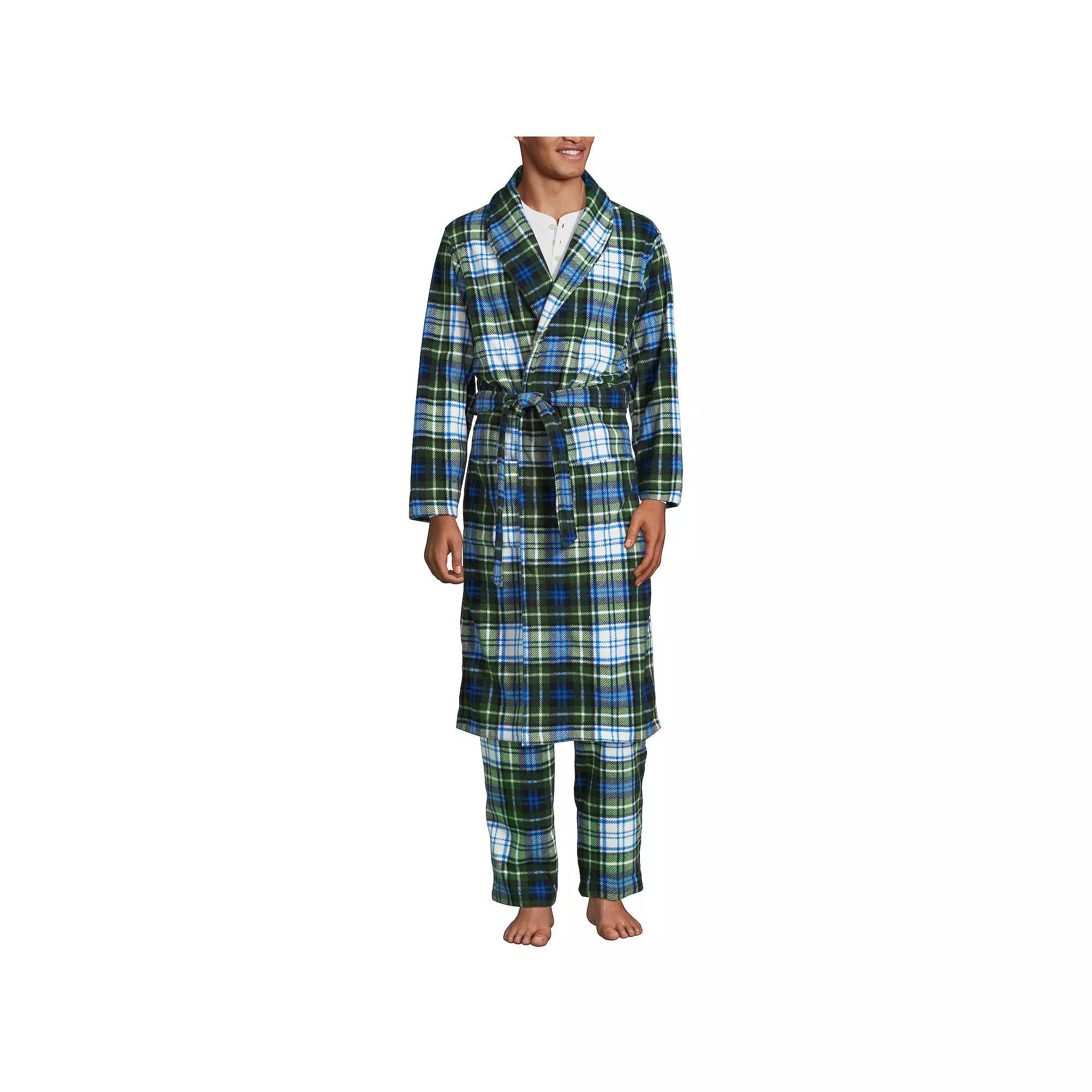 Men's Lands' End Fleece Robe, Size: Medium, Black Rich Red Plaid Product Image