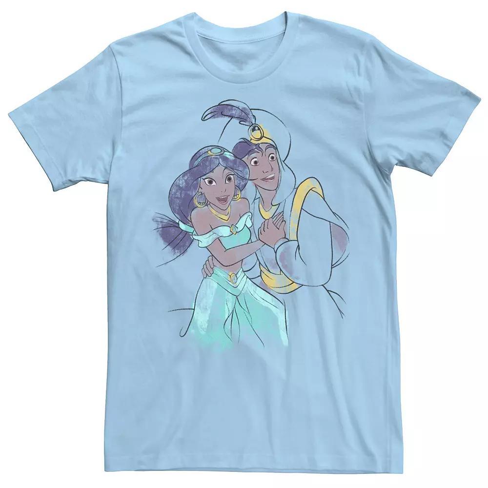 Disney's Aladdin & Jasmine Watercolor Portrait Men's Tee, Size: Small, Light Blue Product Image