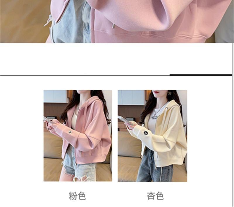 Lettering Embroidered Zip-Up Hoodie Product Image