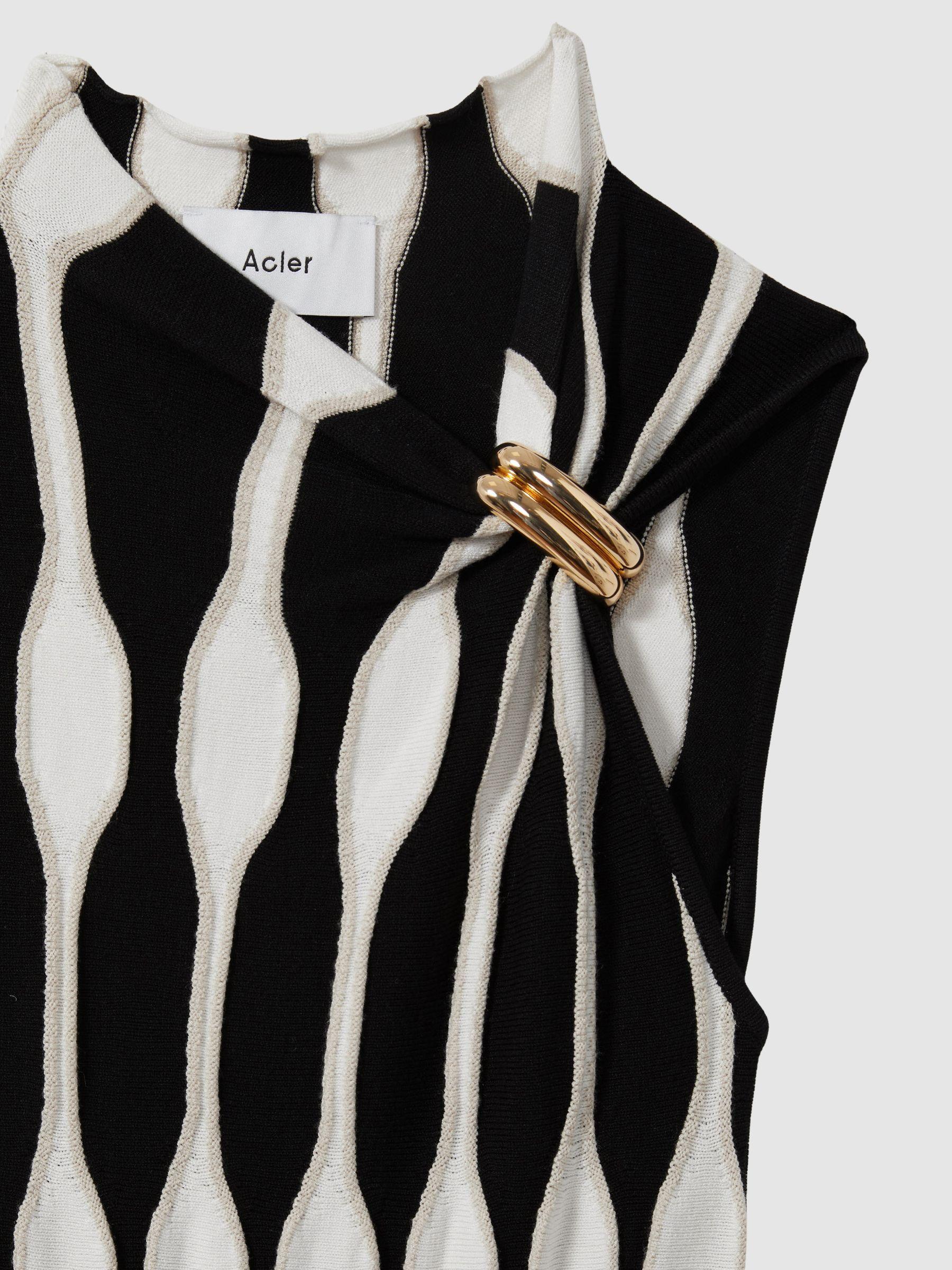 Acler Compact-Knit Patterned Midi Dress in Black/Ecru Product Image