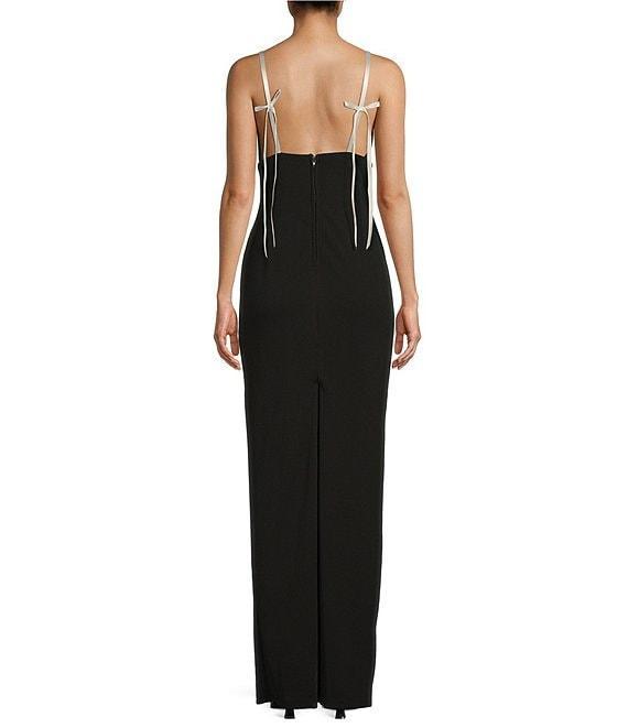 City Vibe Sleeveless Spaghetti Strap Ribbon Bow Slim Long Skirt Dress Product Image