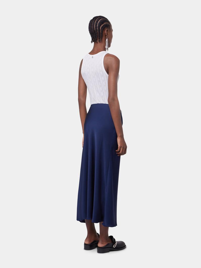 BLUE NAVY LONG SKIRT IN SATIN Product Image