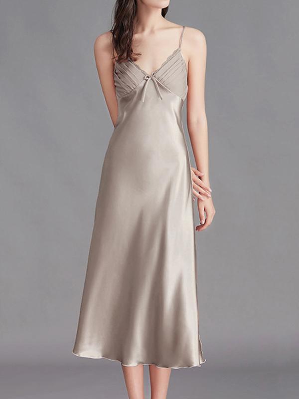 Loose Sleeveless Solid Color Spaghetti-Neck Babydolls Nightdress Pajama Product Image