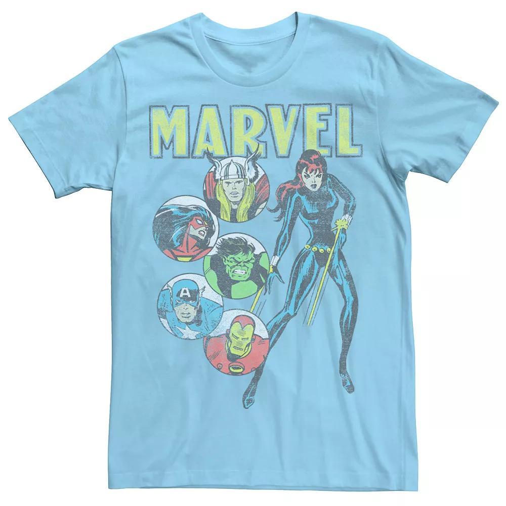 Men's Marvel Avengers Vintage Group Circles Tee, Size: Small, Light Blue Product Image
