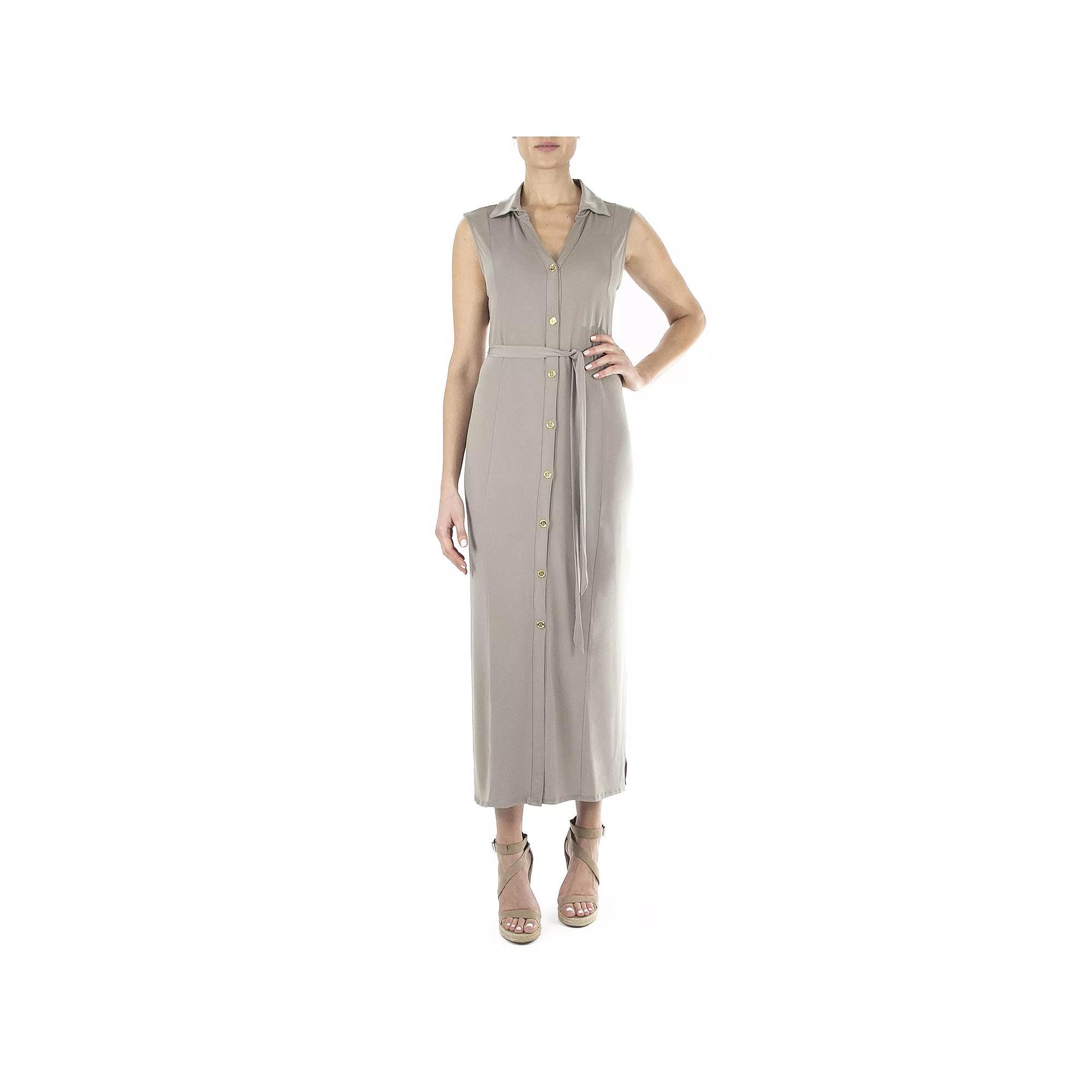 Women's Nina Leonard Maxi Shirtdress, Size: XL, Mink Product Image