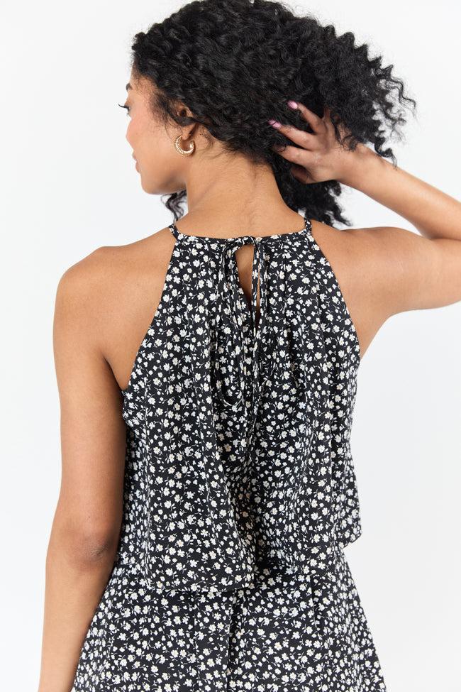 Spotlight Moment Black and White Daisy Print Halter Neck Romper SALE Product Image