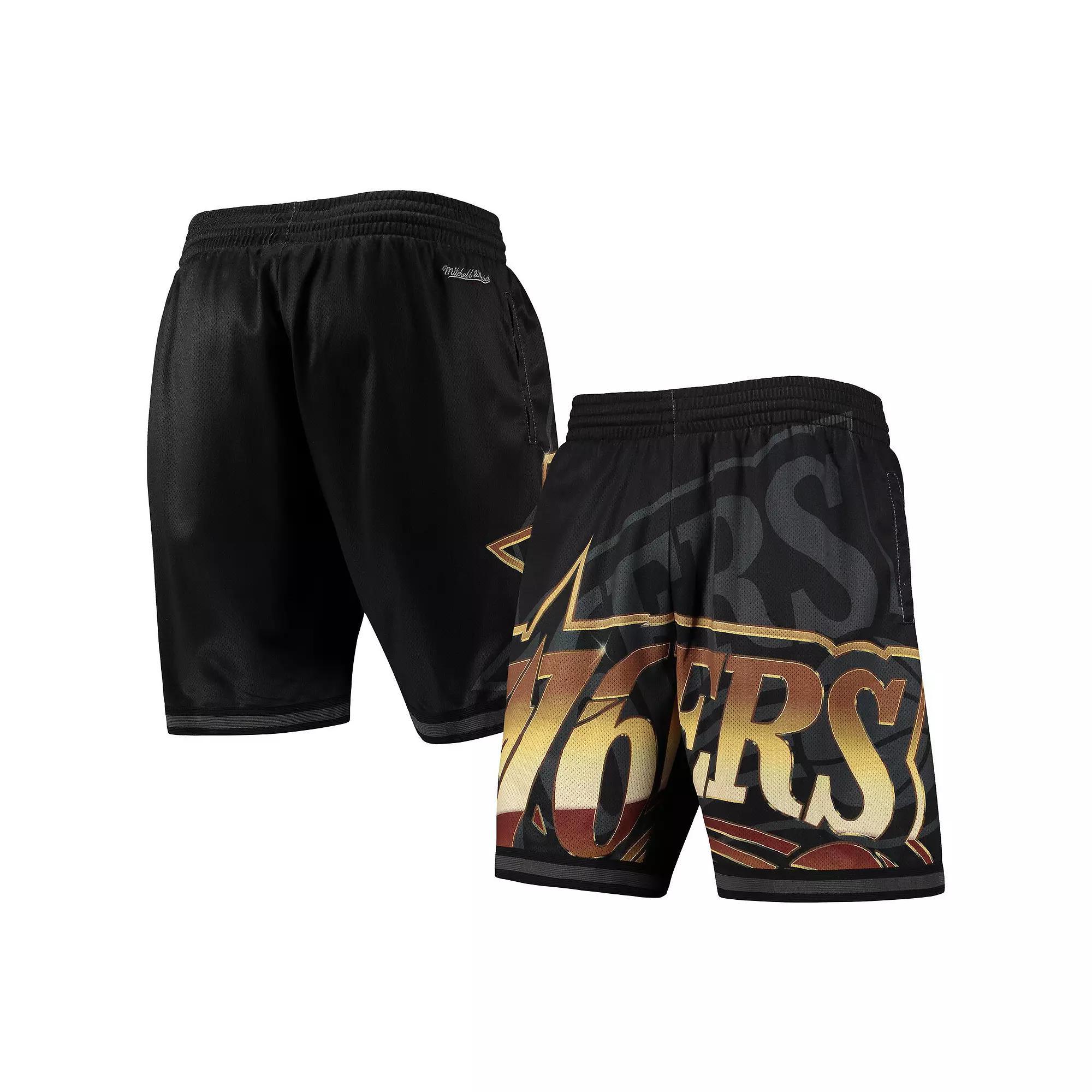 Men's Mitchell & Ness Black Philadelphia 76ers Big Face 4.0 Fashion Shorts, Size: Small, 76r Black Product Image