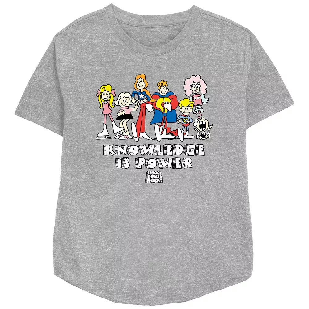 Disney's Schoolhouse Rock! Knowledge Is Power Group Women's Relaxed Fit Graphic Tee, Size: XL, Athletic Grey Product Image