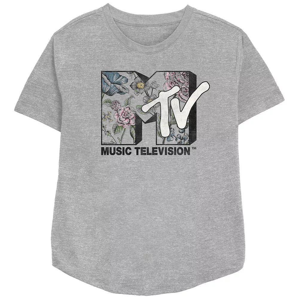 Women's MTV Botanical Logo Relaxed Fit Graphic Tee, Girl's, Size: Large, Athletic Grey Product Image