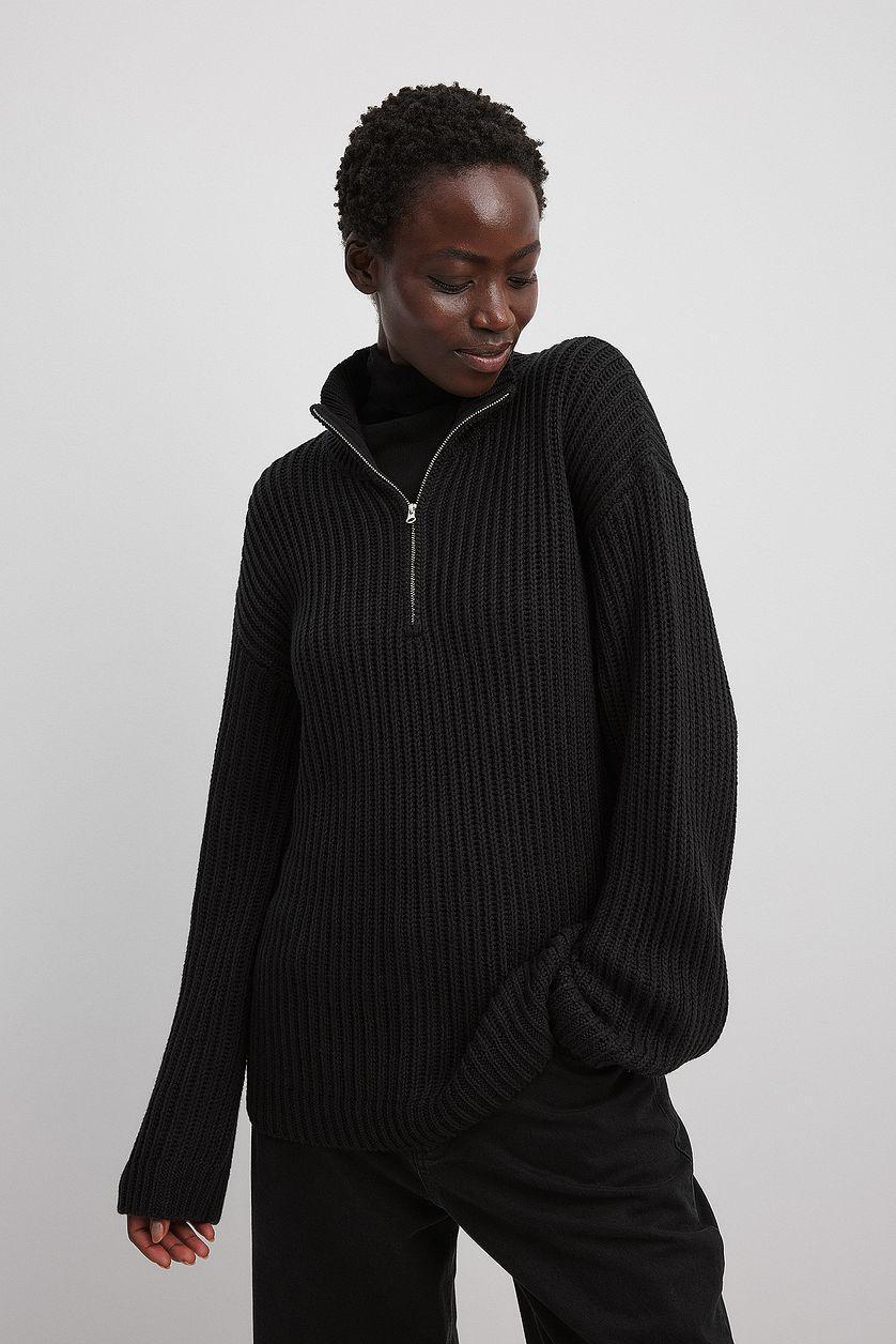 High Neck Zipped Knitted Sweater Product Image