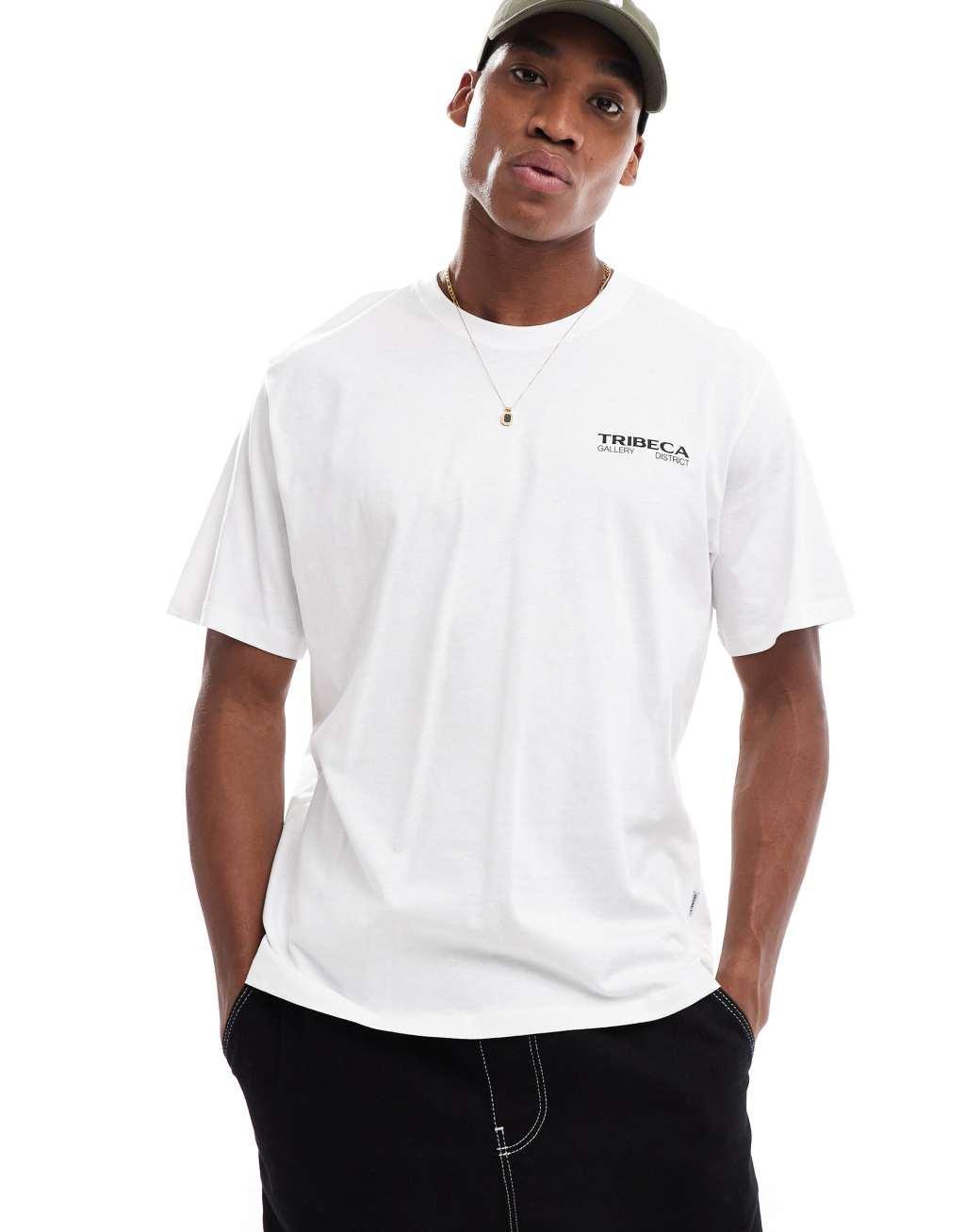 Jack & Jones oversized t-shirt with tribeca back print in white Product Image