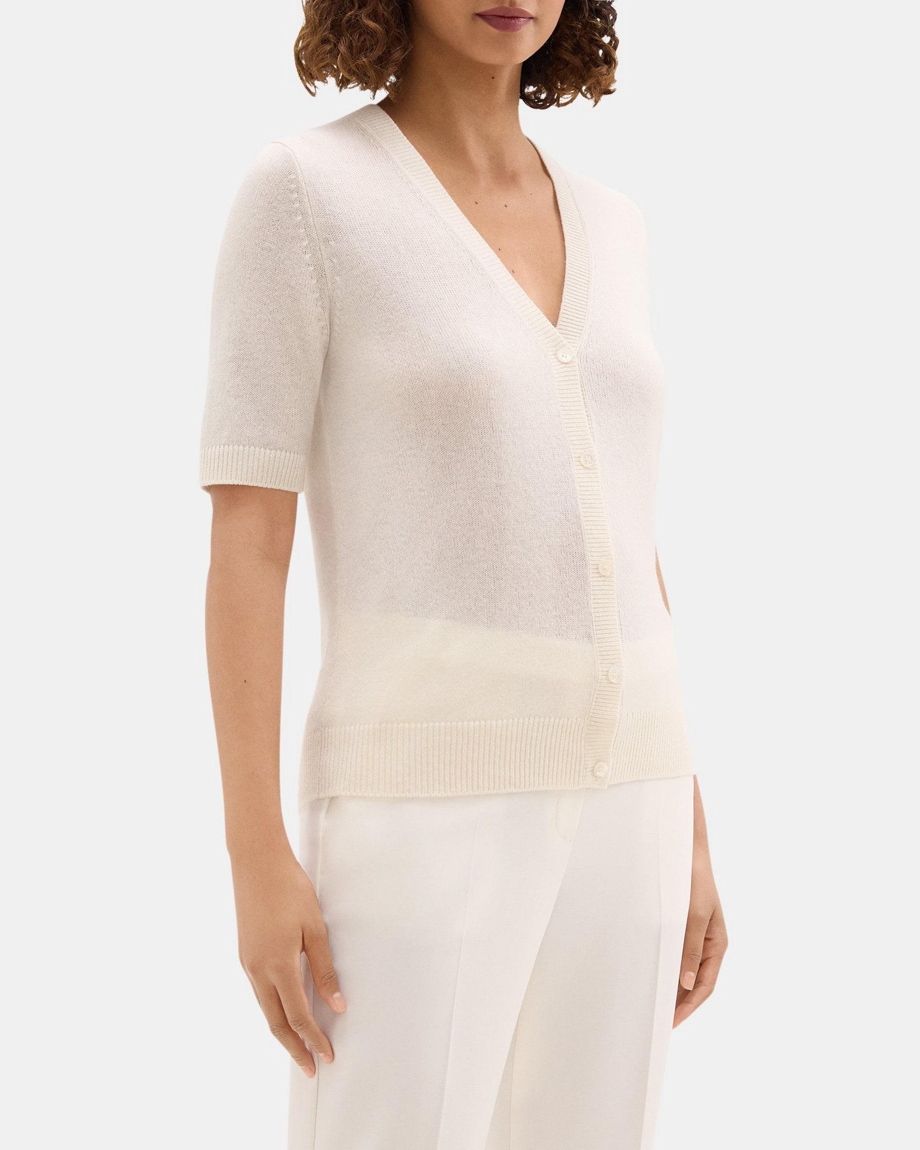 Short-Sleeve Cardigan in Cashmere Product Image