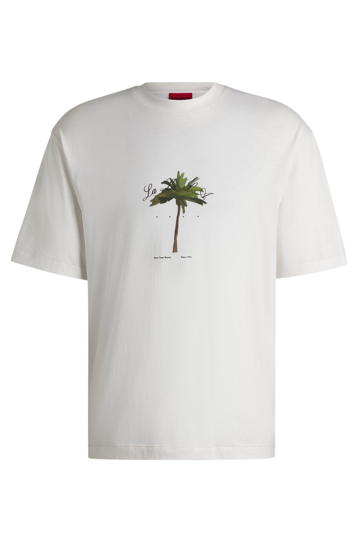 Cotton-jersey T-shirt with palm-tree print Product Image