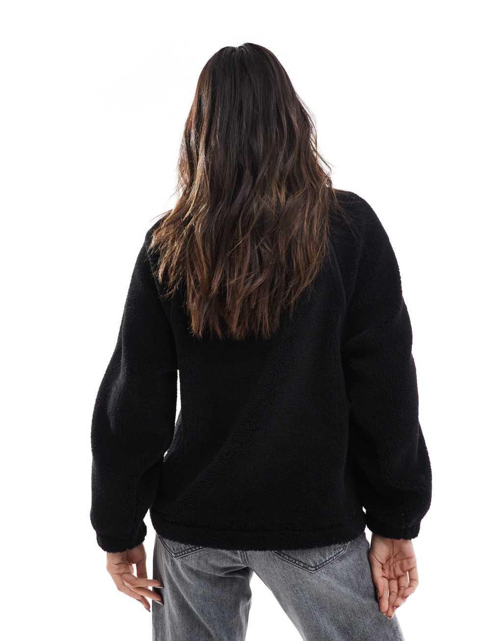 ASOS DESIGN funnel neck borg sweatshirt with seam details in black Product Image