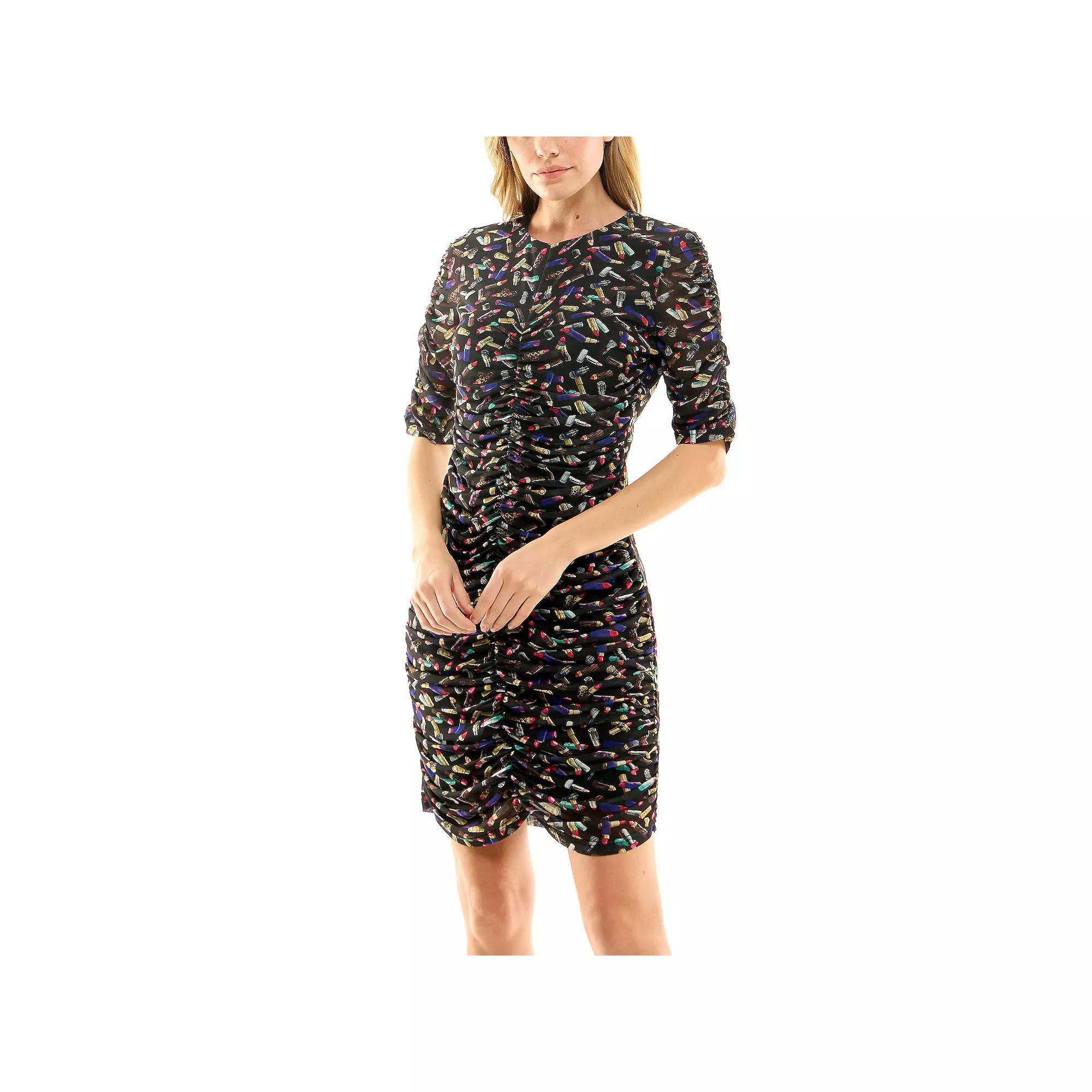 Women's Nicole Miller Printed Shirred Mesh Dress, Size: Small, Keys Print Product Image