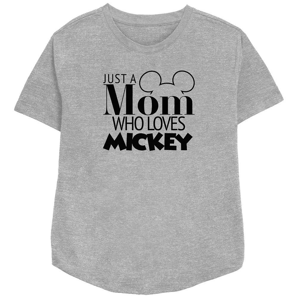 Disney's Mickey Mouse Just A Mom Who Loves Mickey Women's Relaxed Fit Graphic Tee, Size: XL, Athletic Grey Product Image