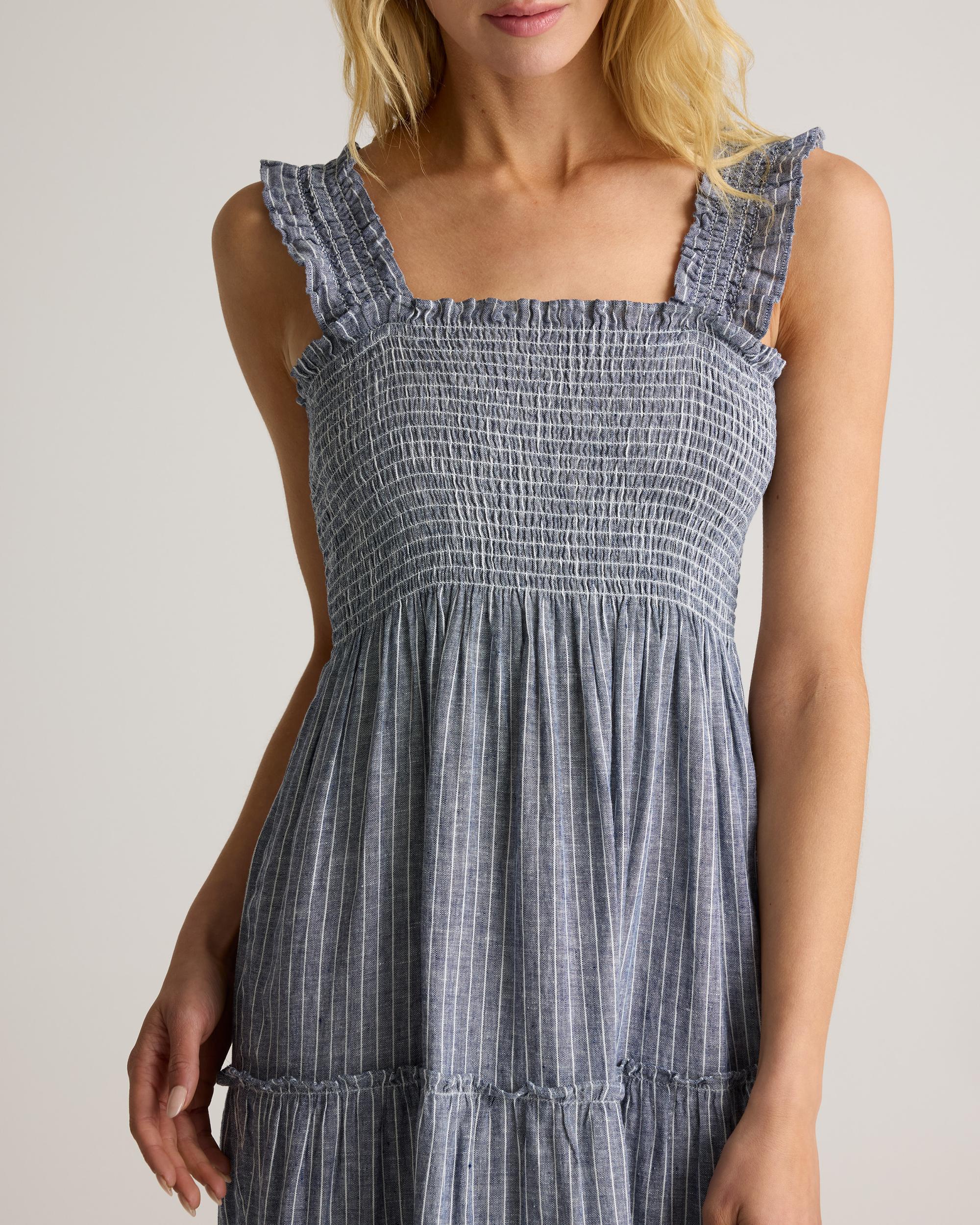 100% European Linen Smocked Midi Dress Product Image
