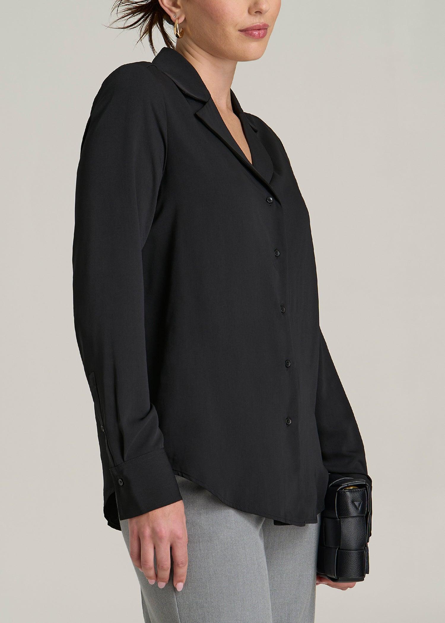Notch Collar Tall Women's Blouse in Black Product Image