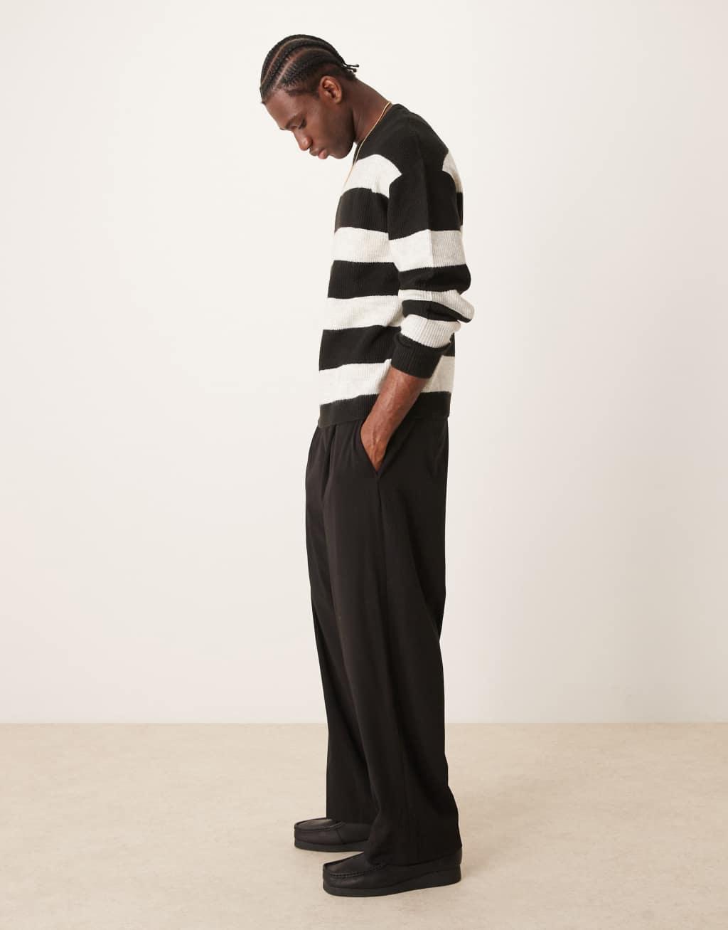 ASOS DESIGN oversized knit sweater in black and ecru stripe Product Image
