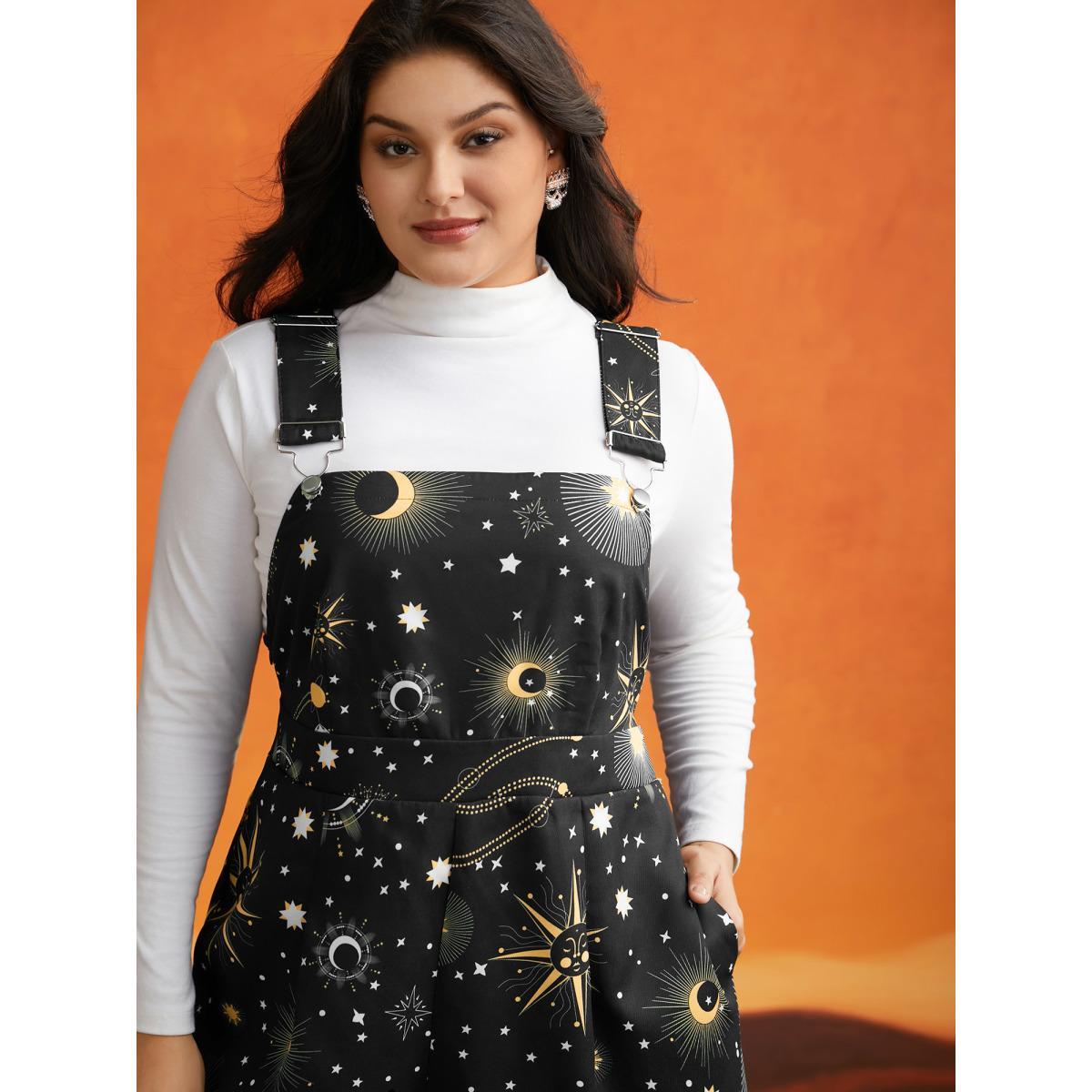 Plus Size Black Starry Night Printed Cami Jumpsuit Women Cocktail Sleeveless Non Party Loose Jumpsuits BloomChic 30/6X Product Image