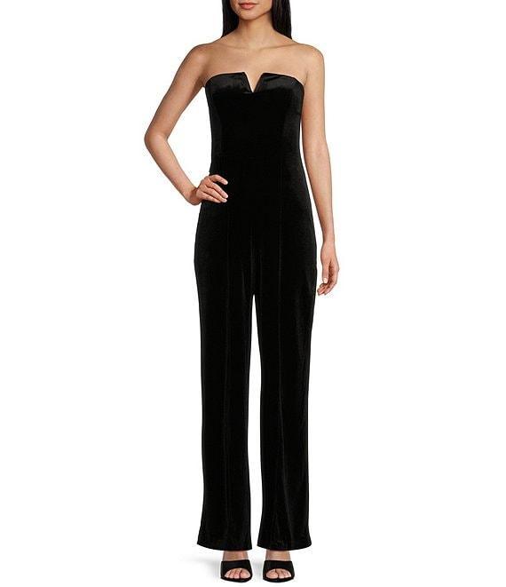 Honey and Rosie Strapless V-Neck Stretch Velvet Jumpsuit Product Image