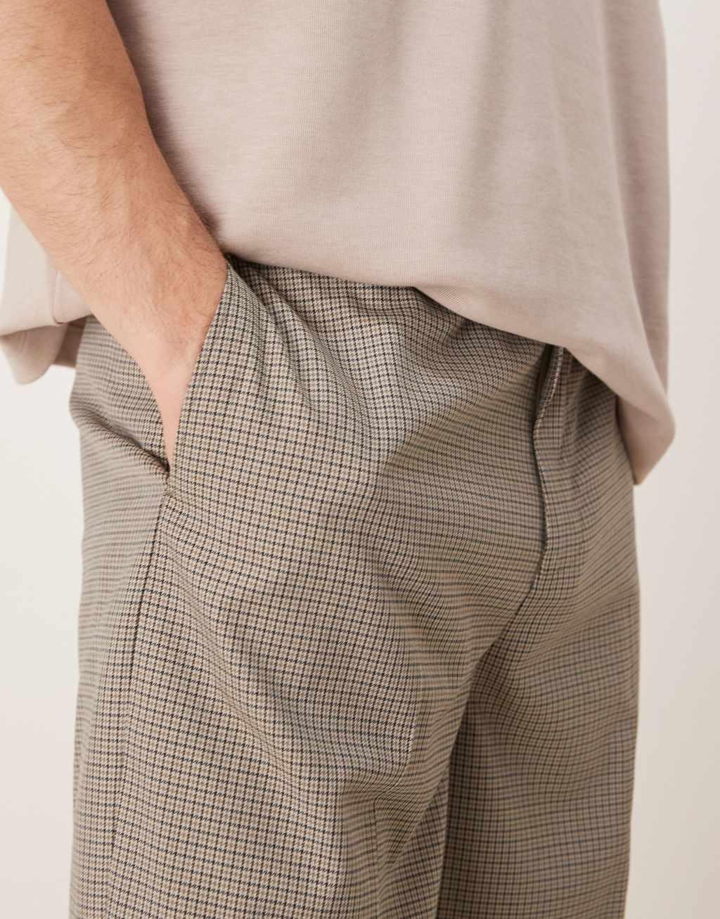 ASOS DESIGN smart oversized tapered pants in brown microcheck Product Image