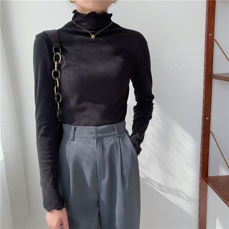 Long-Sleeve Mock Neck Plain Top Product Image