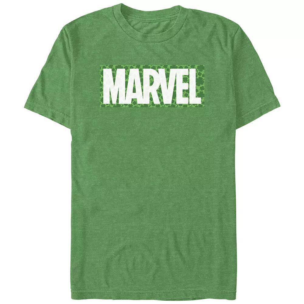 Men's Marvel Logo Clovers Background Graphic Tee, Size: Large, Kelly Grey Product Image