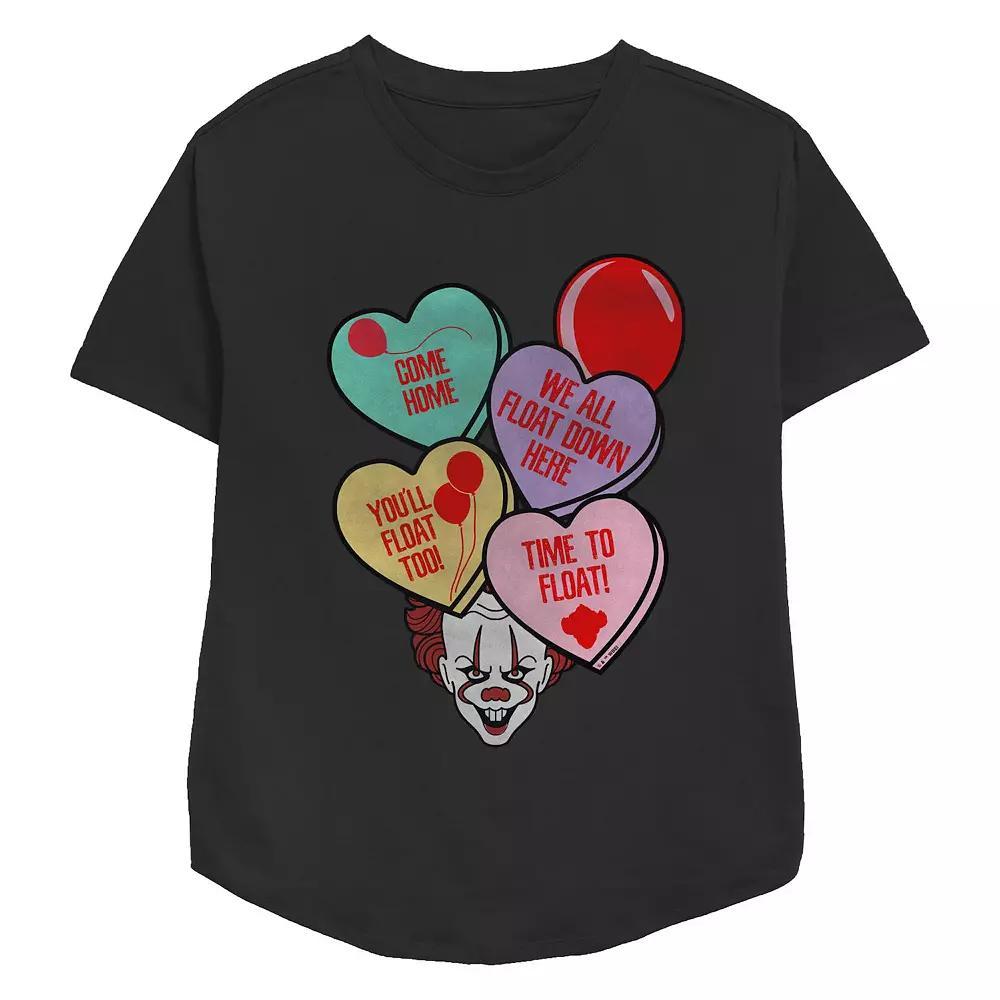 Women's IT Spooky Valentine's Day Candy Hearts Relaxed Fit Graphic Tee, Size: Large, Black Product Image