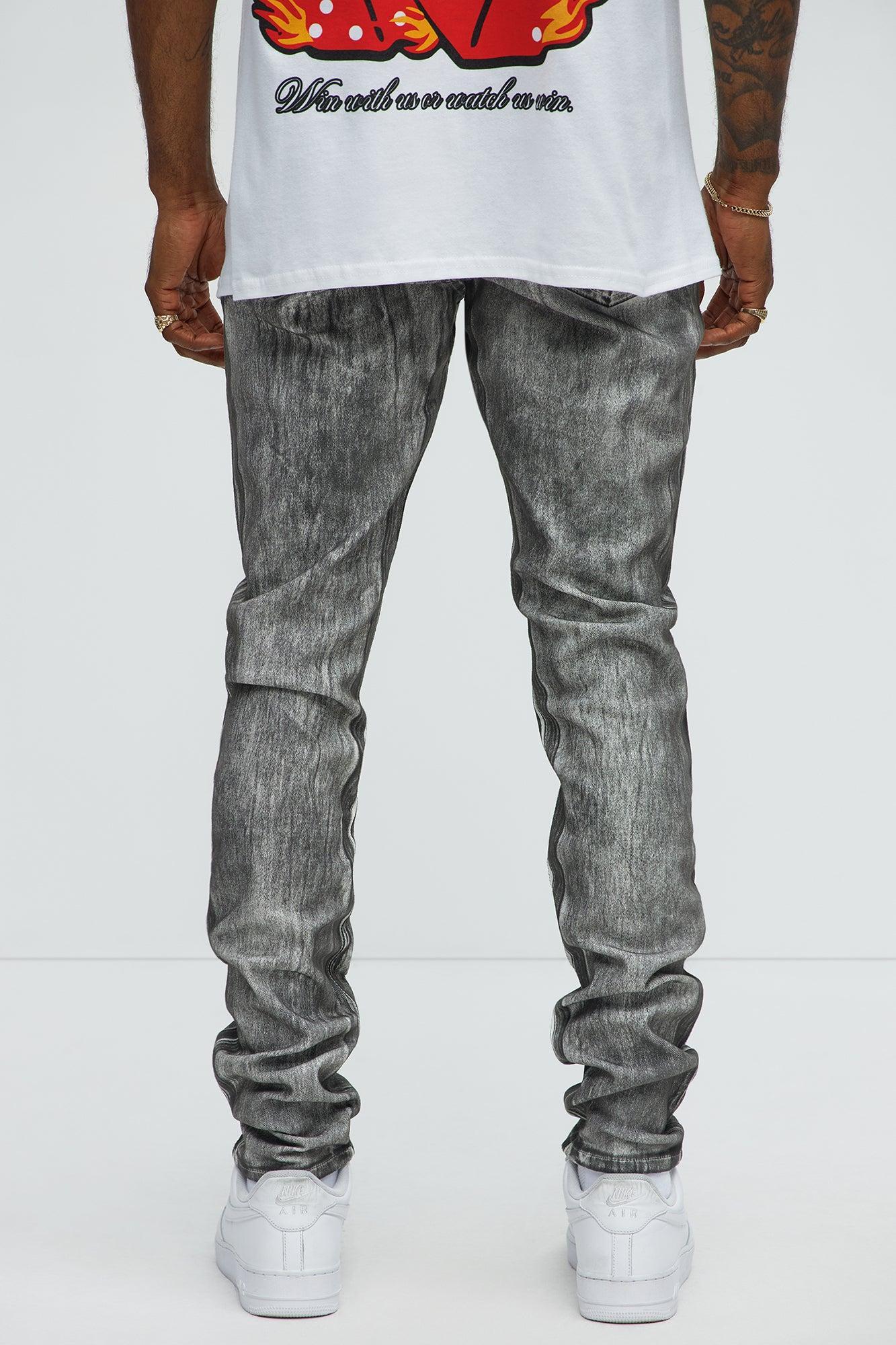 Stick Around Stacked Skinny Jeans - Grey/Smoke Product Image