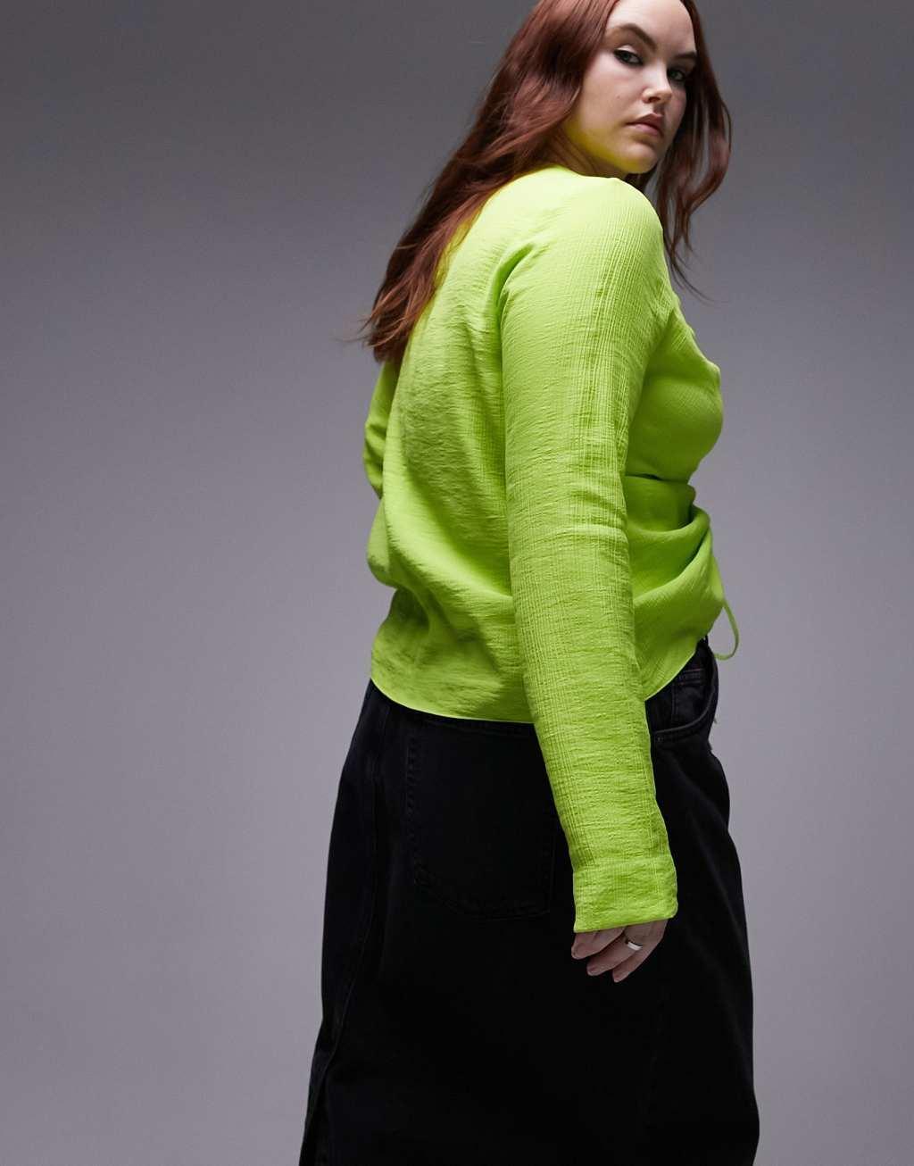 Topshop Curve long sleeve ruched front top Product Image