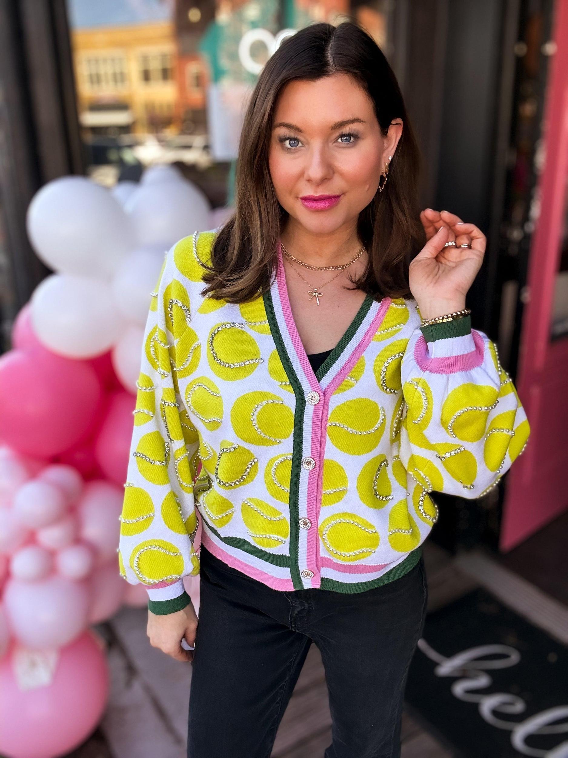 White & Yellow Tennis Ball Cardigan Product Image