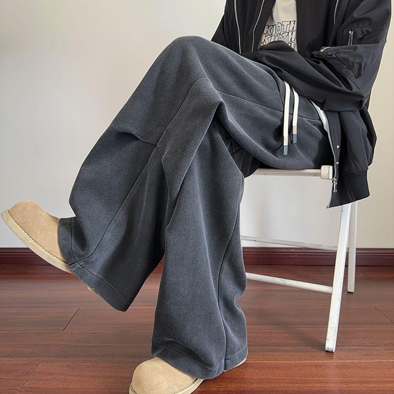 Drawstring Waist Ruched Washed Wide Leg Pants Product Image