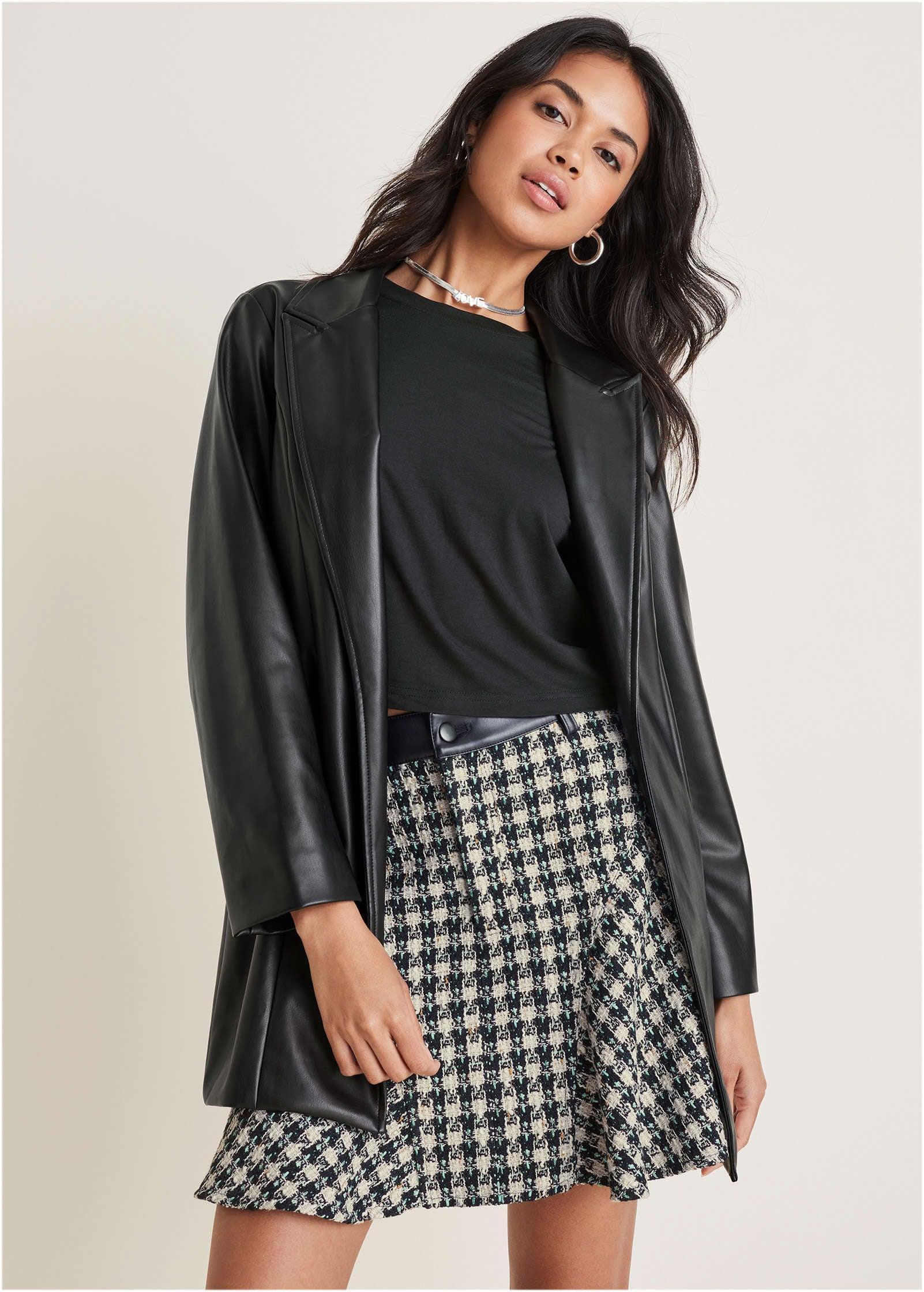 Faux Leather Blazer - Black Product Image